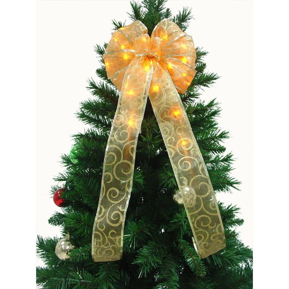 9 in. 36-Light LED Gold Ribbon Bow - Hercitys