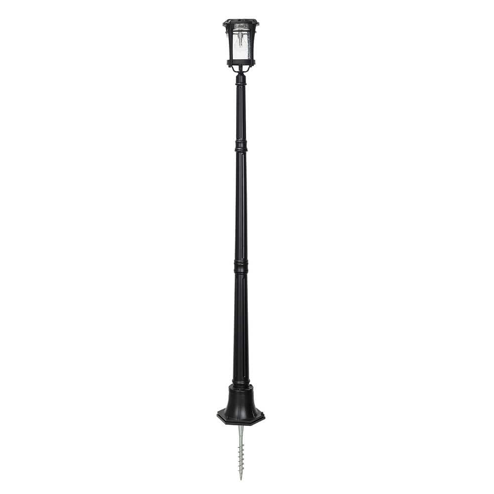 Aurora Bulb Single Black Modern Outdoor Solar Integrated Warm White LED Lamp Post Lantern with EZ-Anchor and Pole - Hercitys