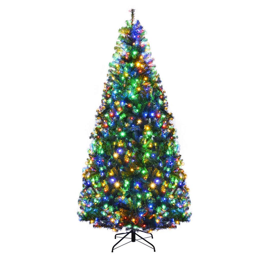7FT Pre-Lit Artificial Christmas Tree Hinged Tree w/Metal Stand LED Lights - Hercitys