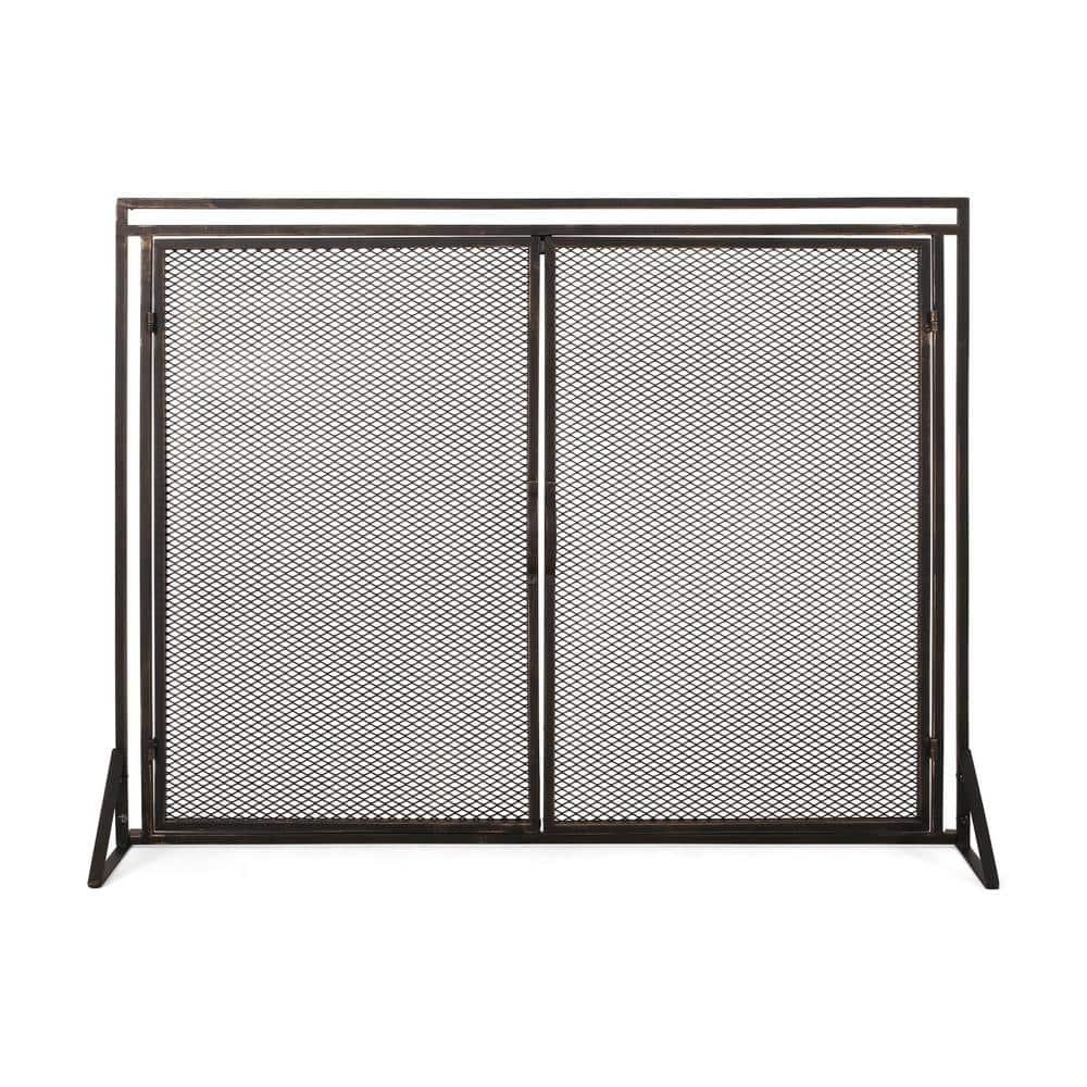 Cartwright Black Brushed Gold Metal 1-Panel Fireplace Screen - Hercitys