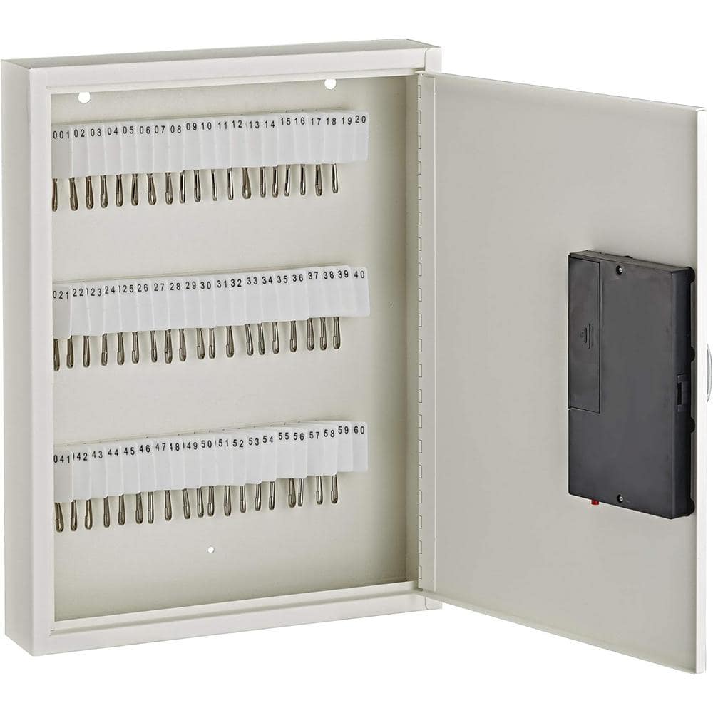 60-Key Steel Heavy-Duty Safe Lock Box Key Cabinet, with Digital Lock, White - Hercitys
