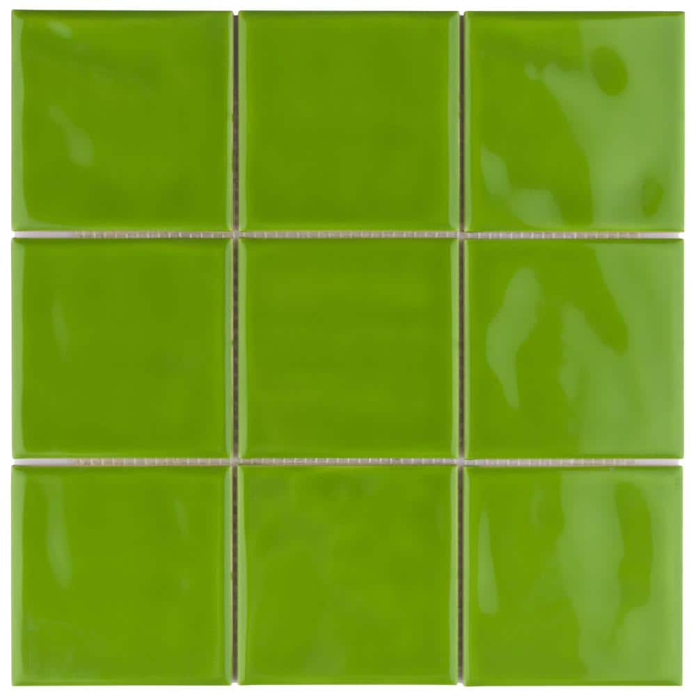Twist Square Green Kiwi 11-3/4 in. x 11-3/4 in. Ceramic Mosaic Tile (9.8 sq. ft./Case) - Hercitys