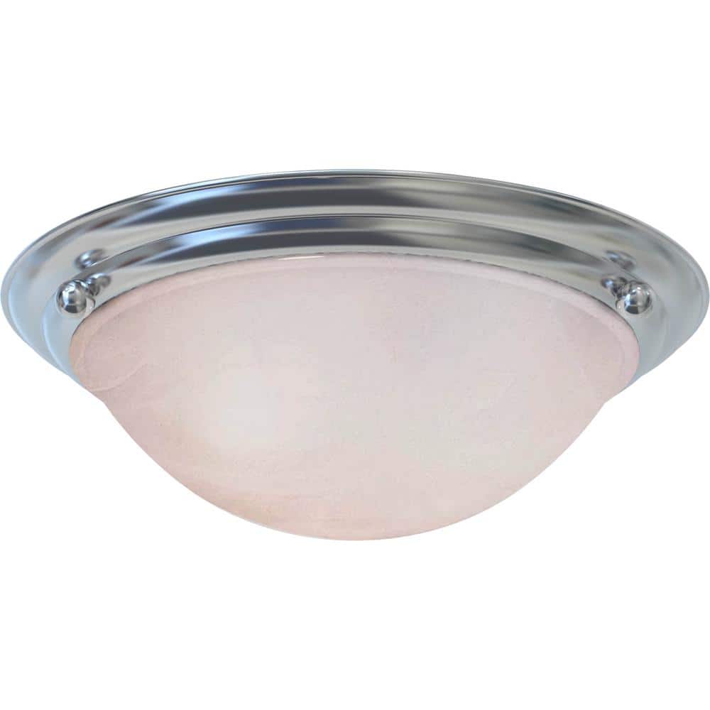 Lunar 2-Light Indoor Brushed Nickel Flush Mount Ceiling Fixture with Alabaster Glass Bowl - Hercitys