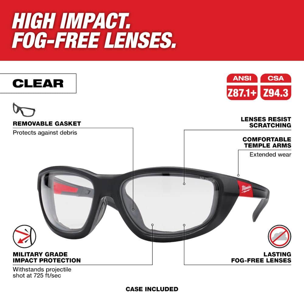 Performance Safety Glasses with Clear Fog-Free Lenses and Gasket (6-Pack) - Hercitys