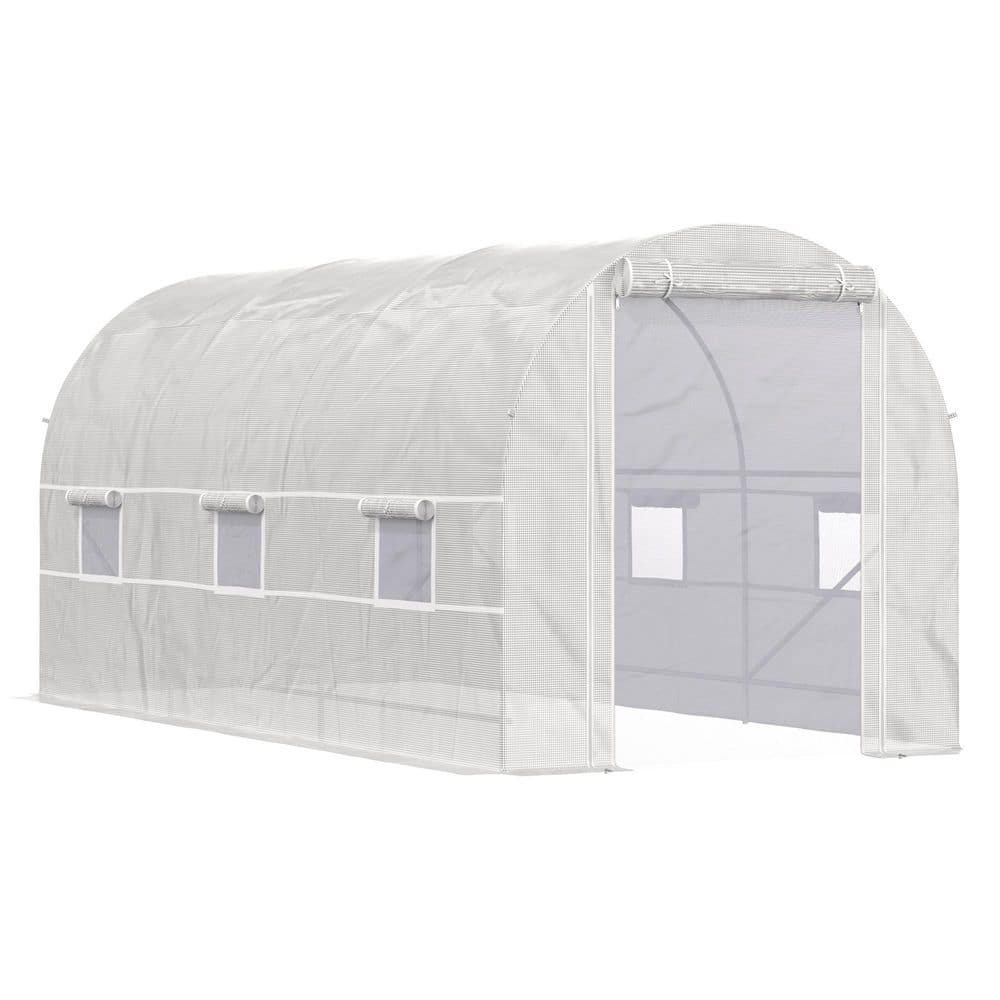 78.7 in. W x 175.2 in. D x 78.7 in. H Plastic White Walk-in Tunnel Greenhouse with 6 Roll-up Windows and Roll Up Door - Hercitys