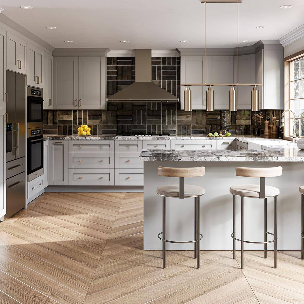 Washington Veiled Gray Plywood Shaker Assembled Wall Kitchen Cabinet Soft Close Left 21 in W x 12 in D x 36 in H - Hercitys