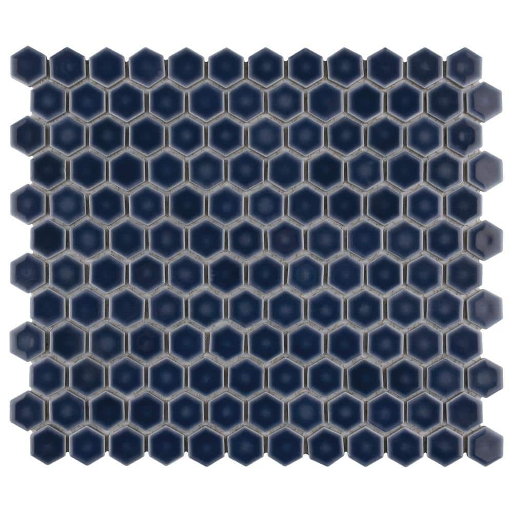 Hudson 1 in. Hex Denim Blue 11-7/8 in. x 13-1/4 in. Porcelain Mosaic Tile (11.2 sq. ft./Case) - Hercitys
