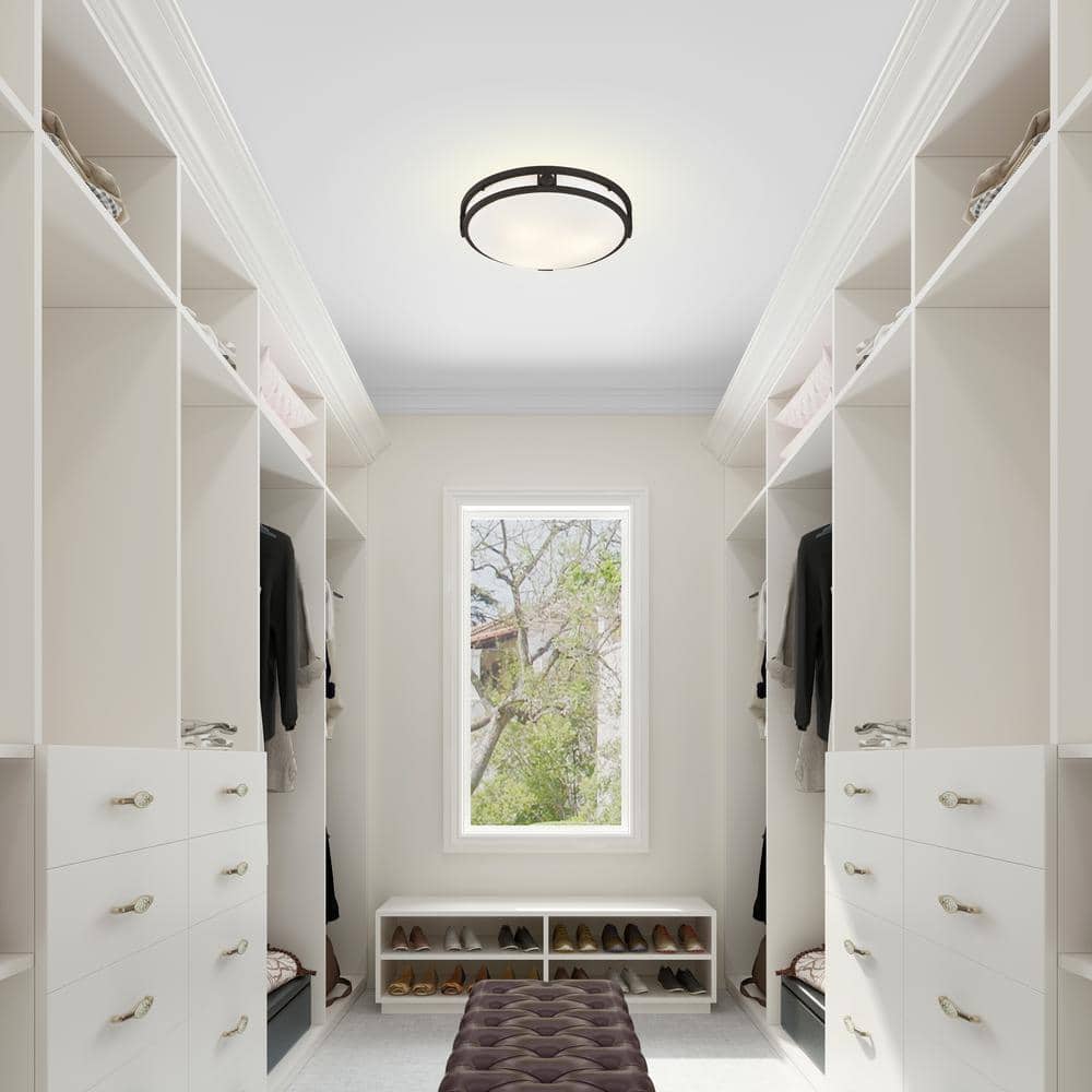 Thornwood 16 in. 3-Light Bronze Flush Mount with Satin Opal White Glass - Hercitys