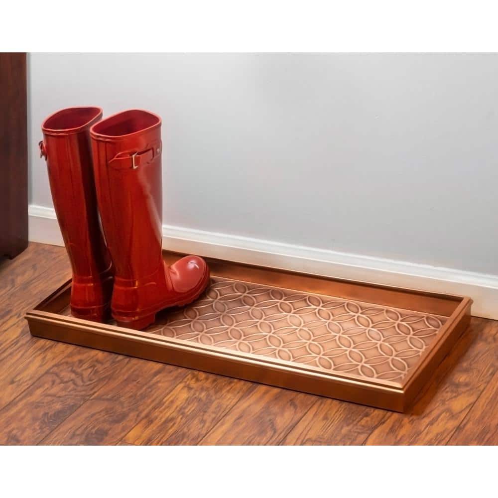 Double Circles Copper 30 in. x 13 in. Boot Tray for Boots, Shoes, Plants, Pet Bowls, and More - Hercitys