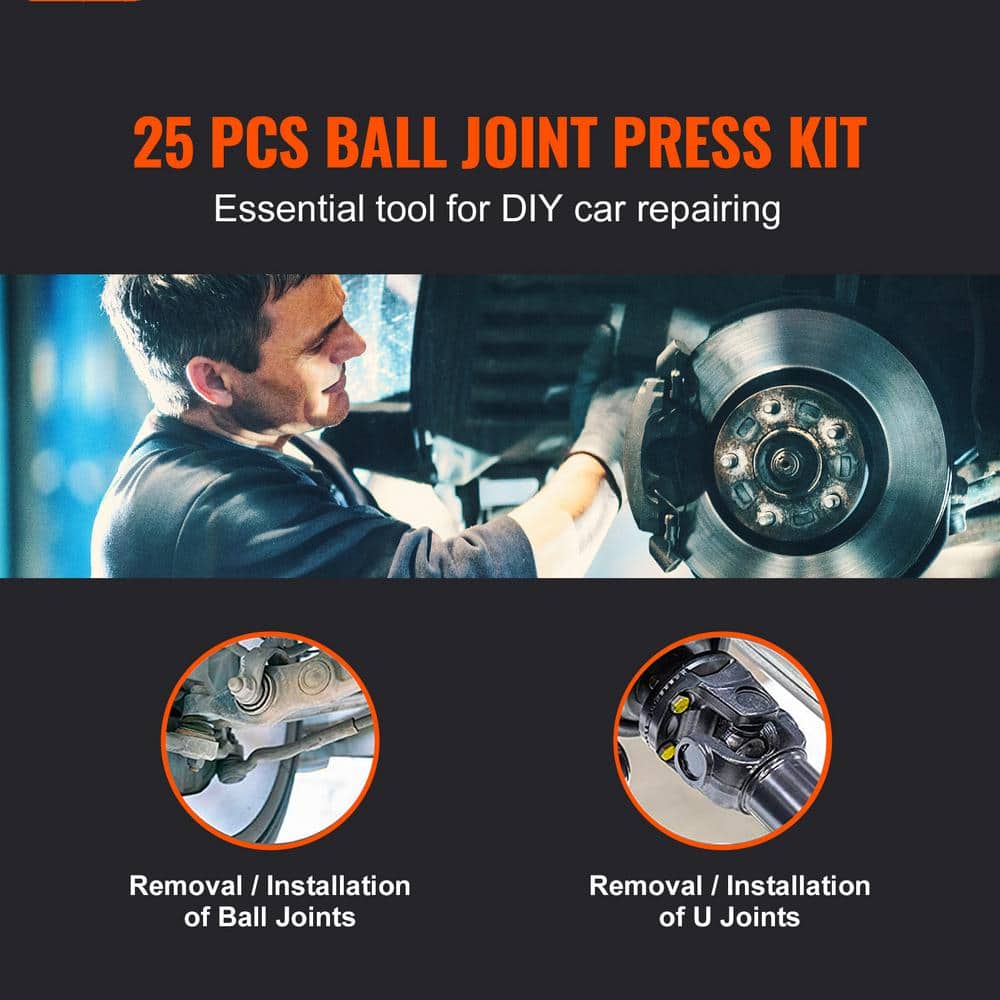 Ball Joint Press Kit, 25 pcs Tool Kit, C-press Ball joint, for Most 2WD and 4WD Cars, Heavy Duty Ball Joint Repair Kit - Hercitys