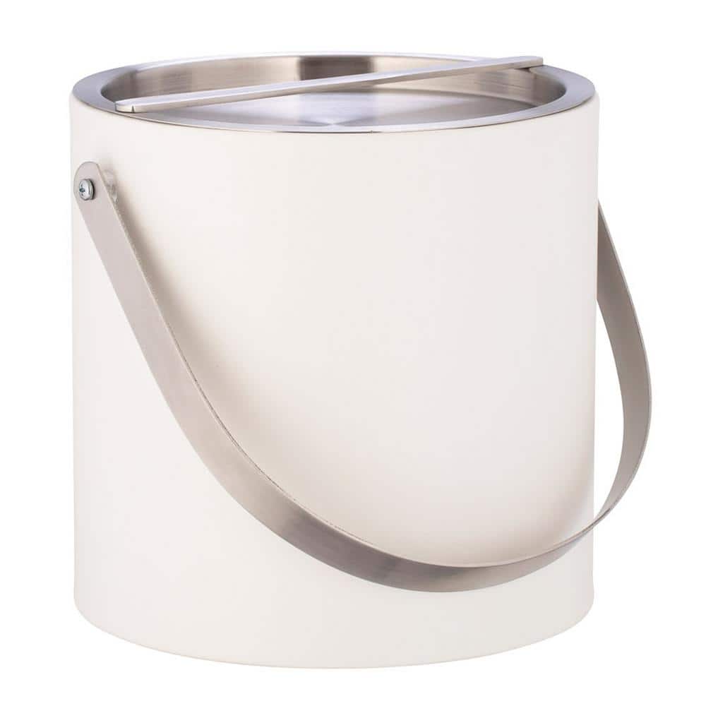 Sydney 3 qt. White Ice Bucket with Brushed Chrome Arch Handle and Bridge Cover - Hercitys