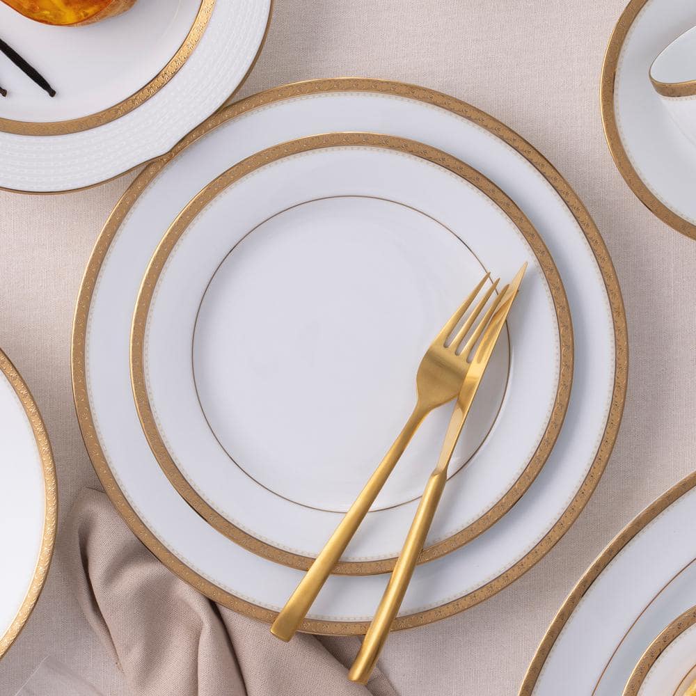 Charlotta Gold 10.5 in. (Gold) Porcelain Dinner Plates, (Set of 4) - Hercitys