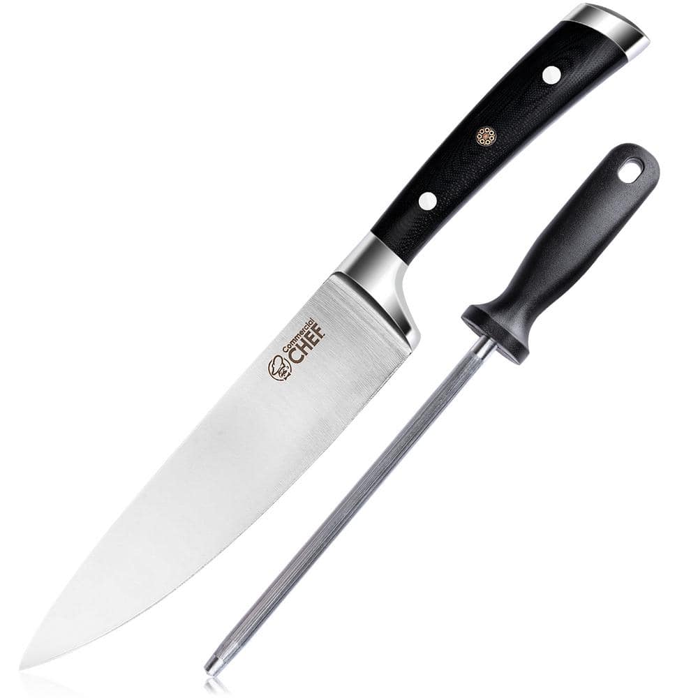 Pro 8 in. High-Carbon Steel Full Tang Chef’s Knife with Triple Rivet G10 Handle with Sharpener - Hercitys