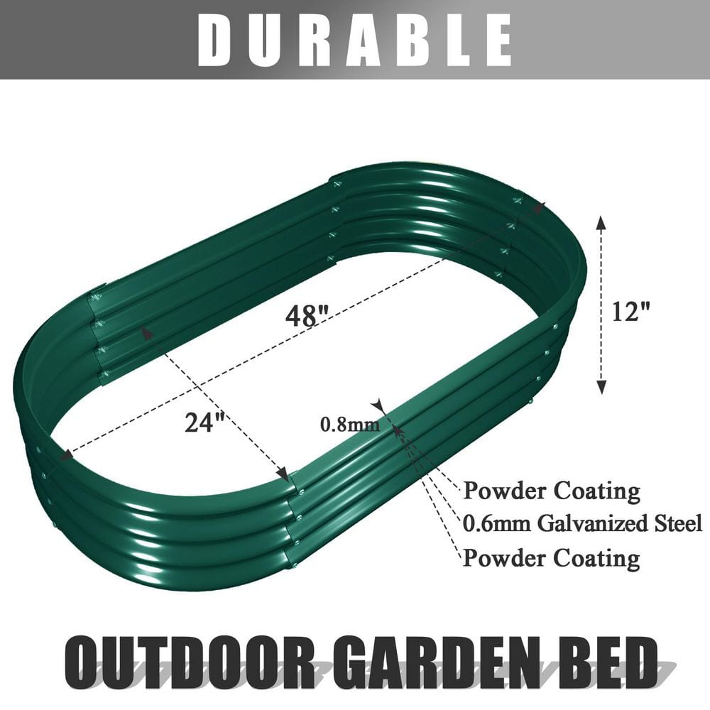 Green 48 in. x 24 in. x 12 in. Galvanized Raised Garden Bed Kit, Metal Planter Box for Vegetables Flowers Fruits 2 Pack - Hercitys