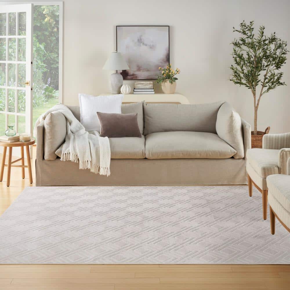 Casual Ivory 9 ft. x 12 ft. Checker Contemporary Area Rug - Hercitys