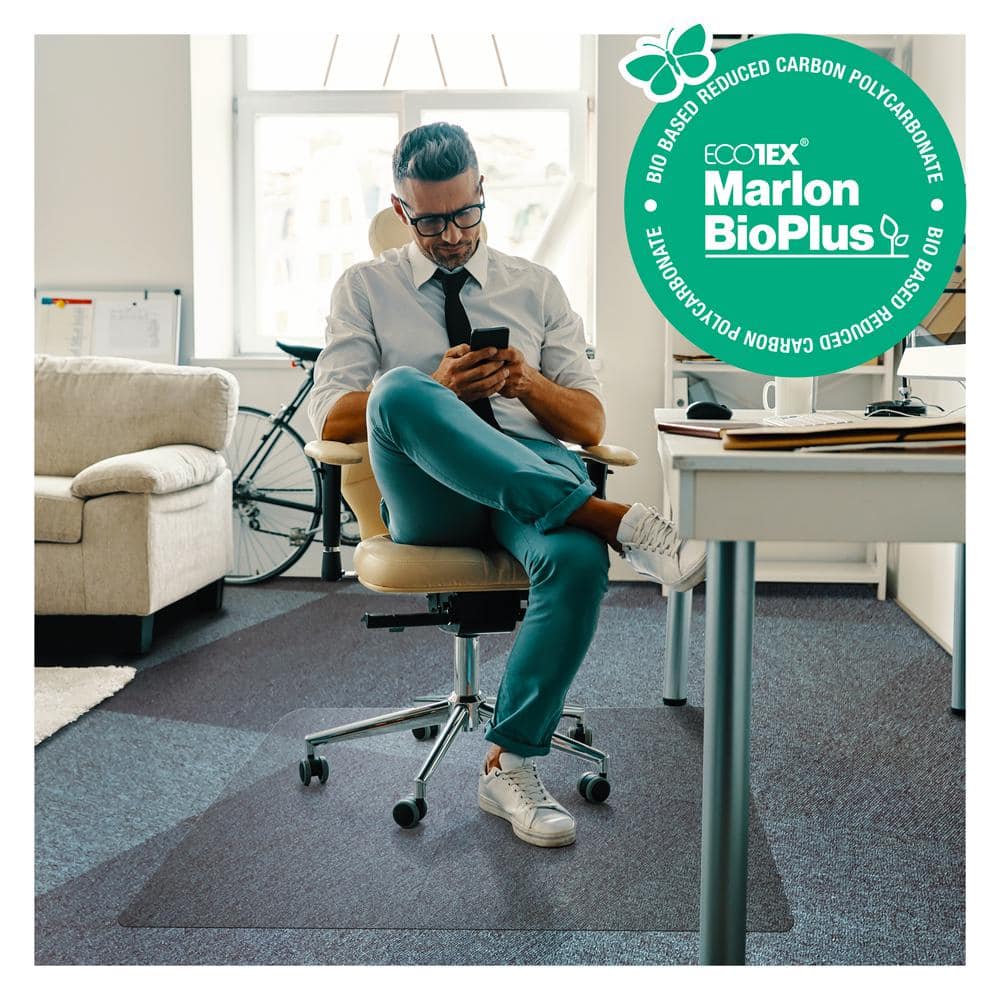 Ecotex BioPlus Clear 46 in. x 60 in. Polycarbonate Eco Friendly Carbon Neutral Rectangular Indoor Chair Mat for Carpet - Hercitys