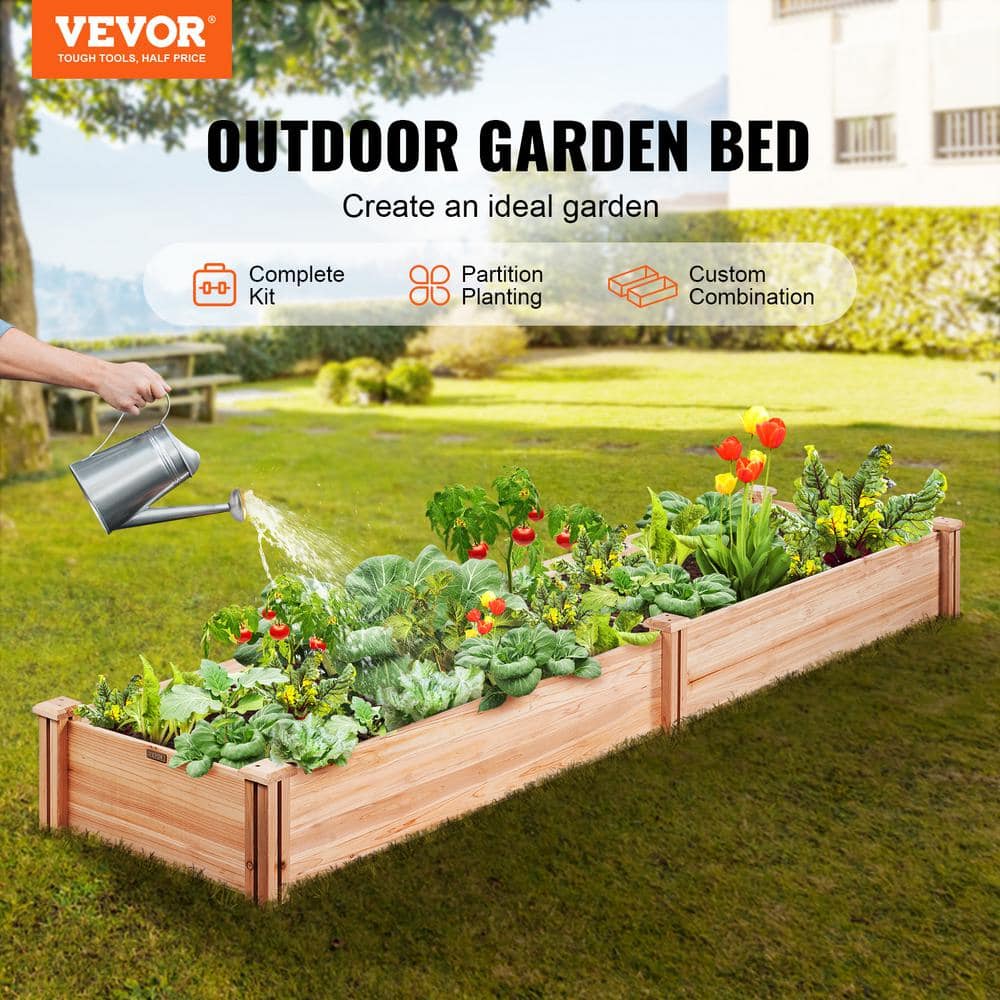 Raised Garden Bed 8 ft. x 2 ft. x 1 ft. Wooden Planter Box with Open Base Outdoor Planting Boxes - Hercitys