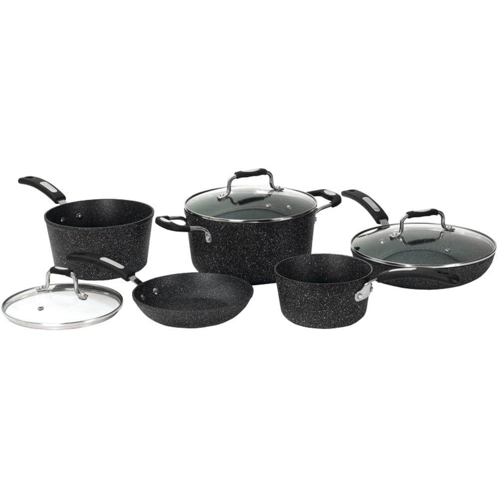 The Rock Bakelite 8-Piece Aluminum Nonstick Cookware Set in Black Speckle - Hercitys
