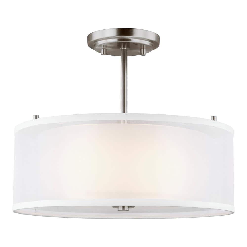 Elmwood Park 15 in. 2-Light Brushed Nickel Semi-Flush Mount with Satin Etched Glass Shade - Hercitys