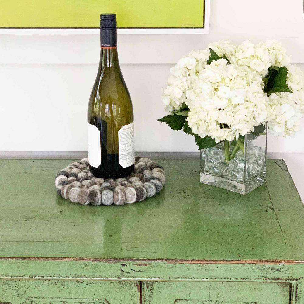 Round Tie Dye Grey Felt Ball Trivet - Hercitys