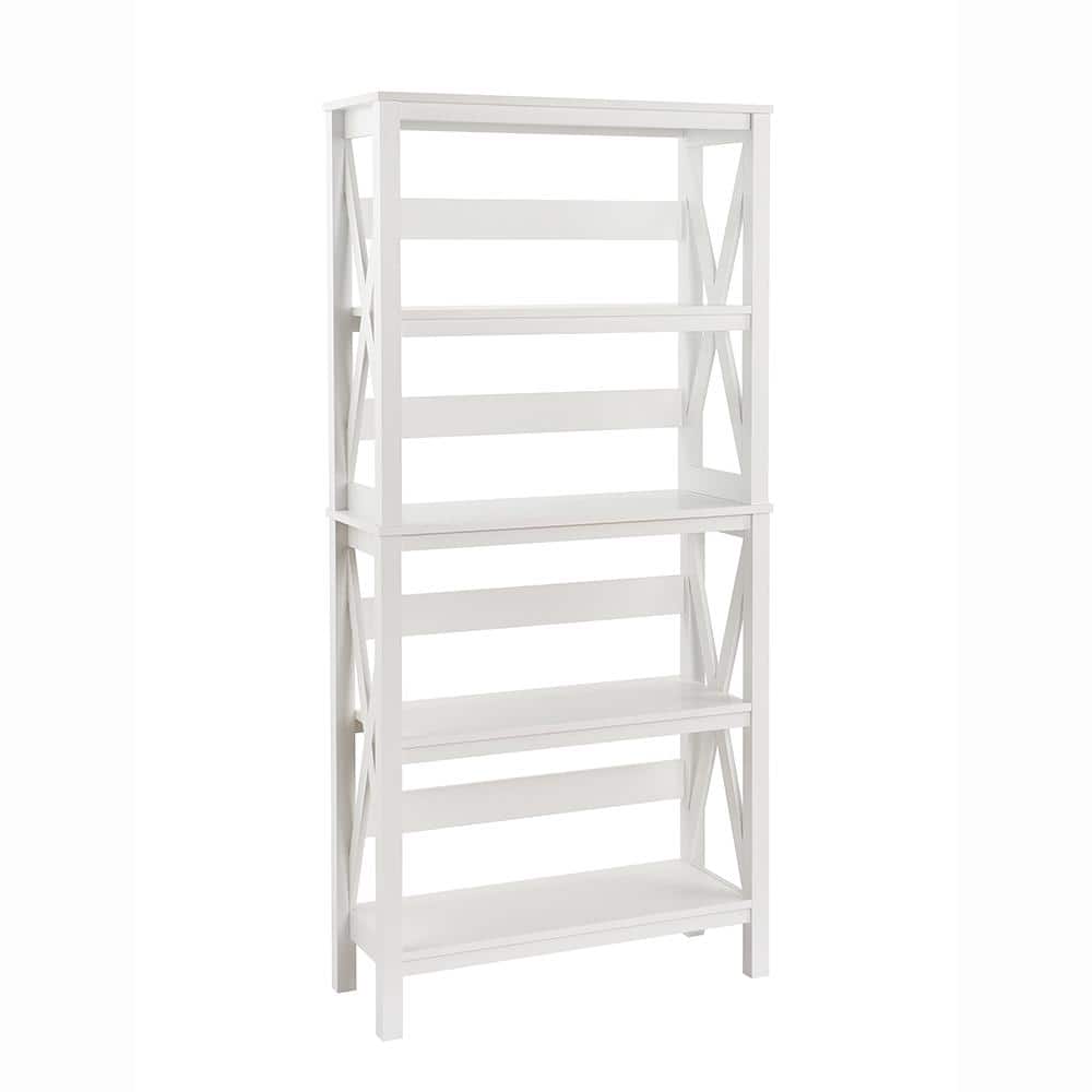 X-Frame 5-Tier 63.4 in. H x 30 in. W 11.8 in. D Laminated Wood Bookshelf Shelving Unit in White - Hercitys