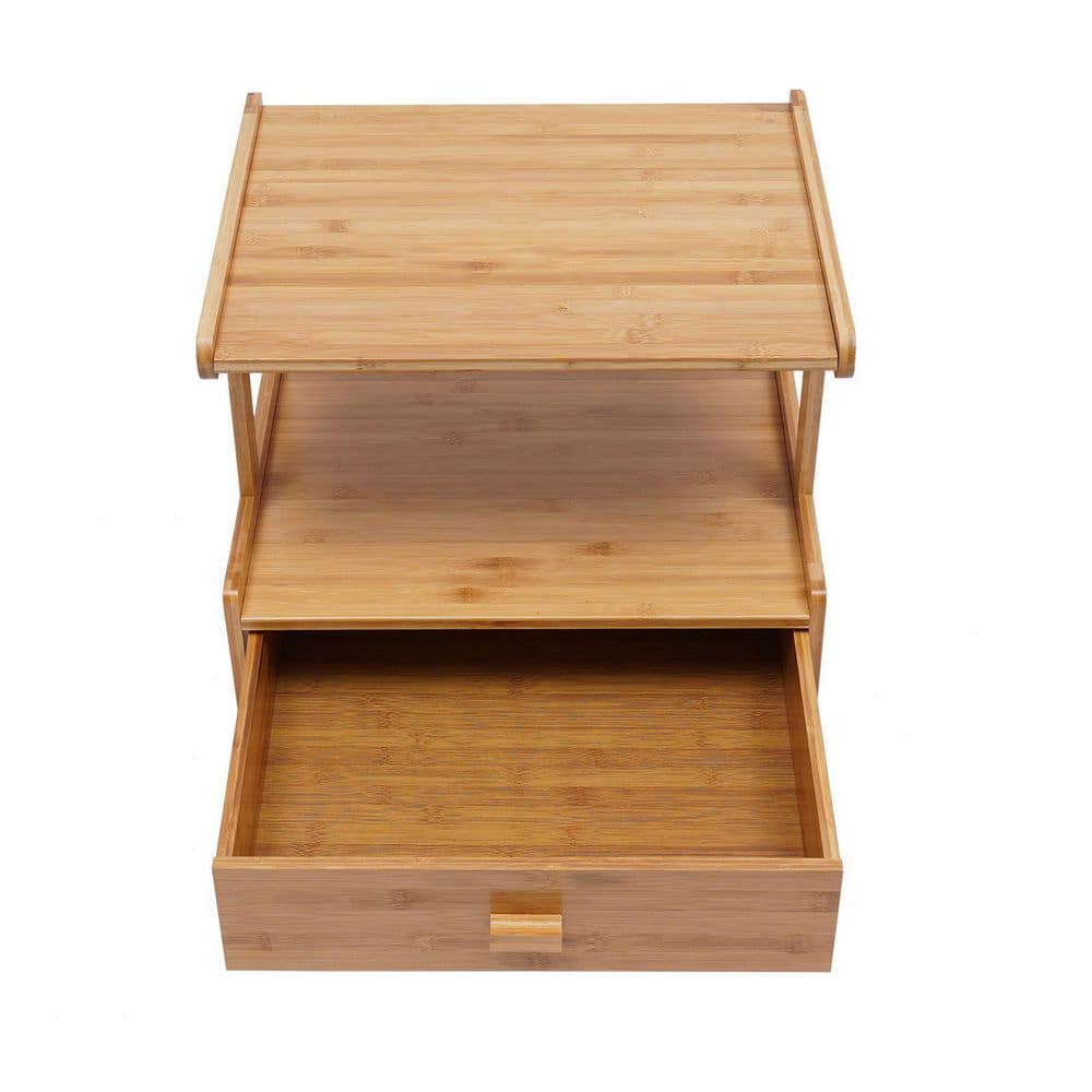 Wood Color Rolling 2-Tier Bamboo Printer Stand Cart Shelving Unit (18.11 in. W x 19.68 in. H x 14.76 in. D) - Hercitys