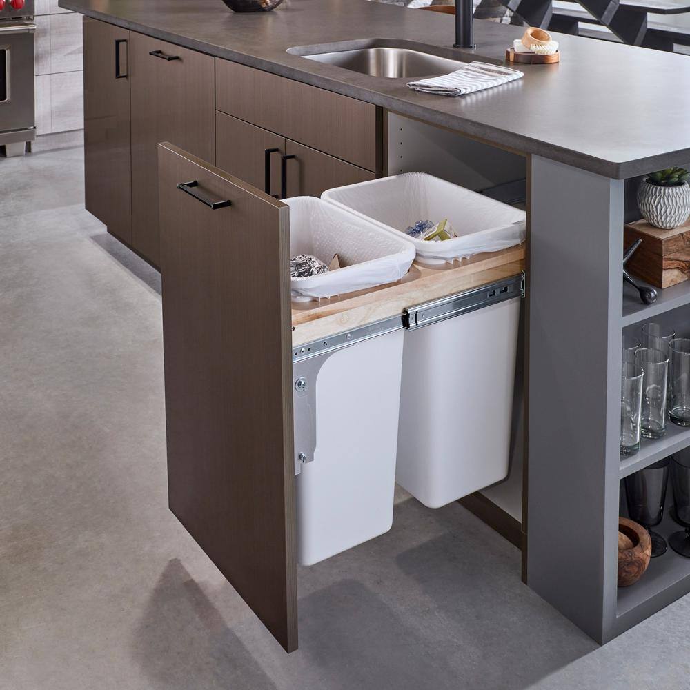 White 16.5 in. W Double 50 qt. Pull Out Top Mount Container, Full Hgt Cabinet - Hercitys