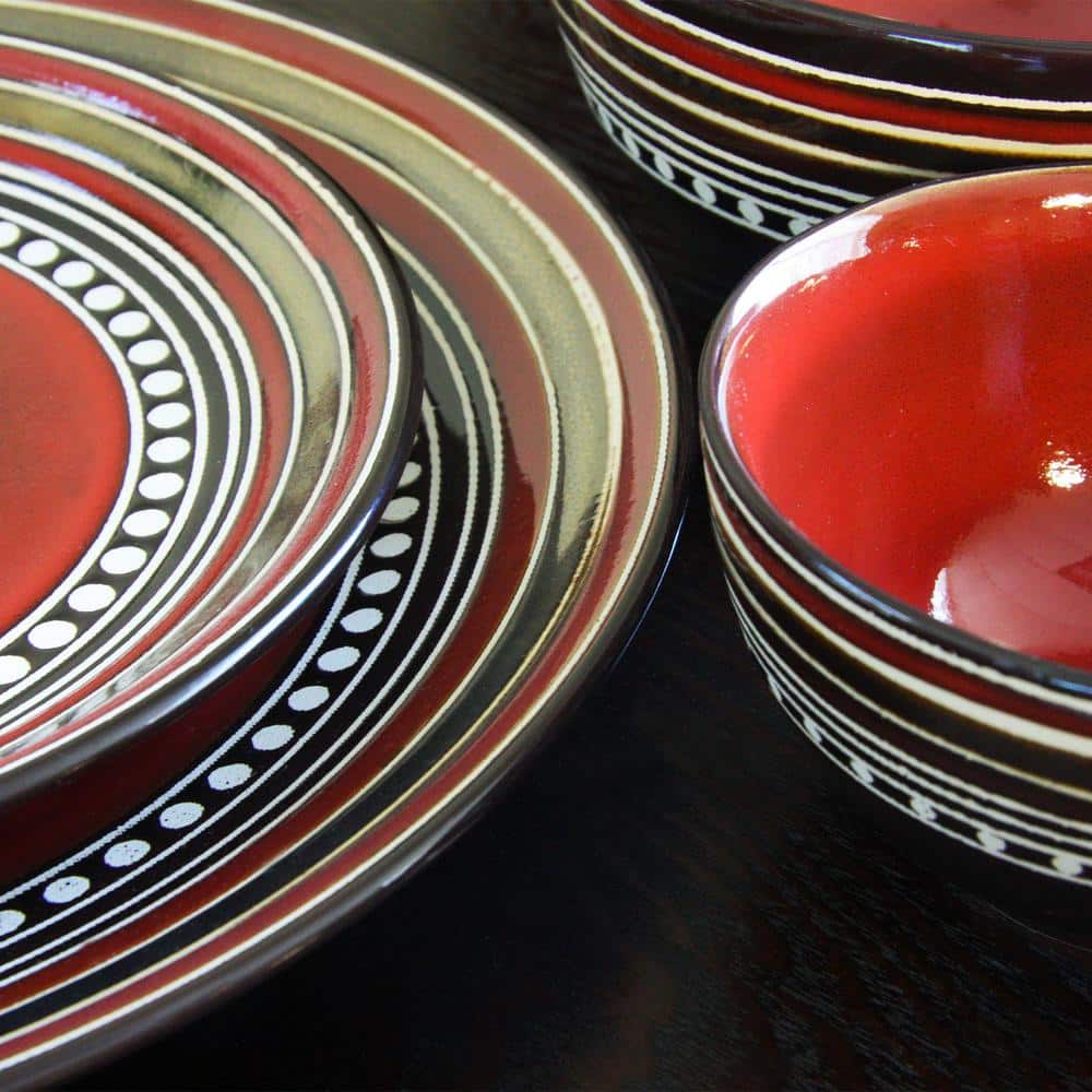 Cafe Versailles 16-Piece Casual Red Stoneware Dinnerware Set (Service for 4) - Hercitys