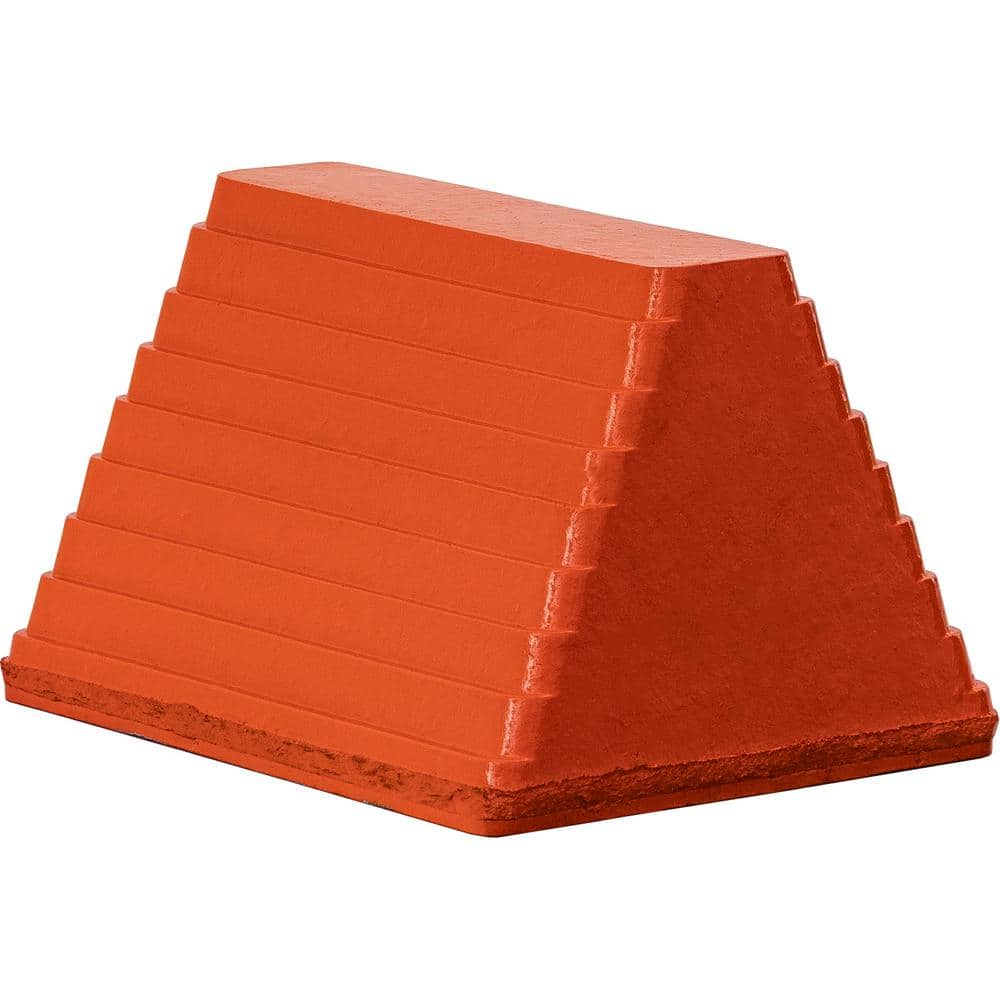 Orange Heavy Duty Rubber Wheel Chock with Recessed Chain Eye 10 in. x 8 in. x 6 in. - Hercitys
