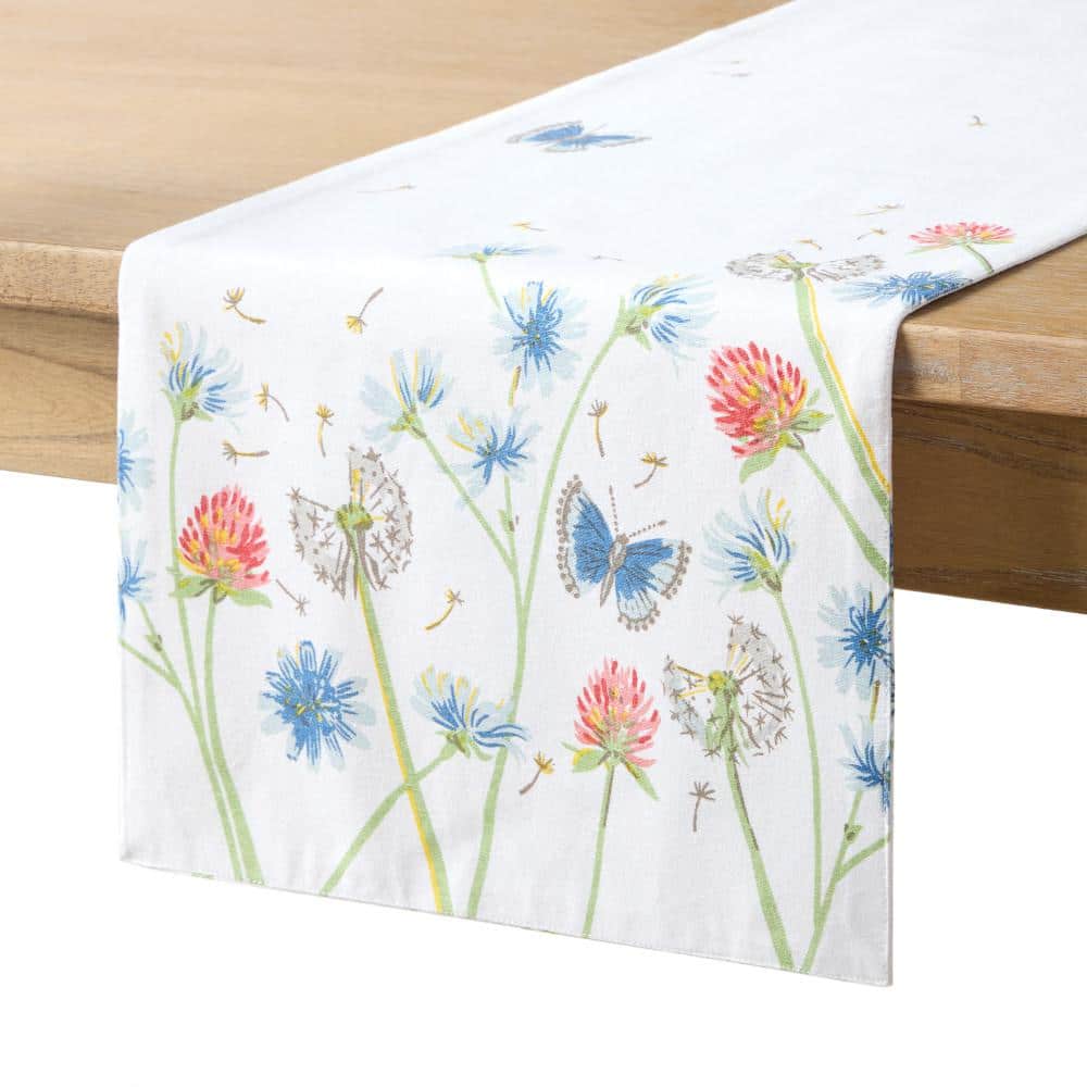 Breezy Floral White/Blue/Pink 14 in. x 72 in. Table Runner - Hercitys