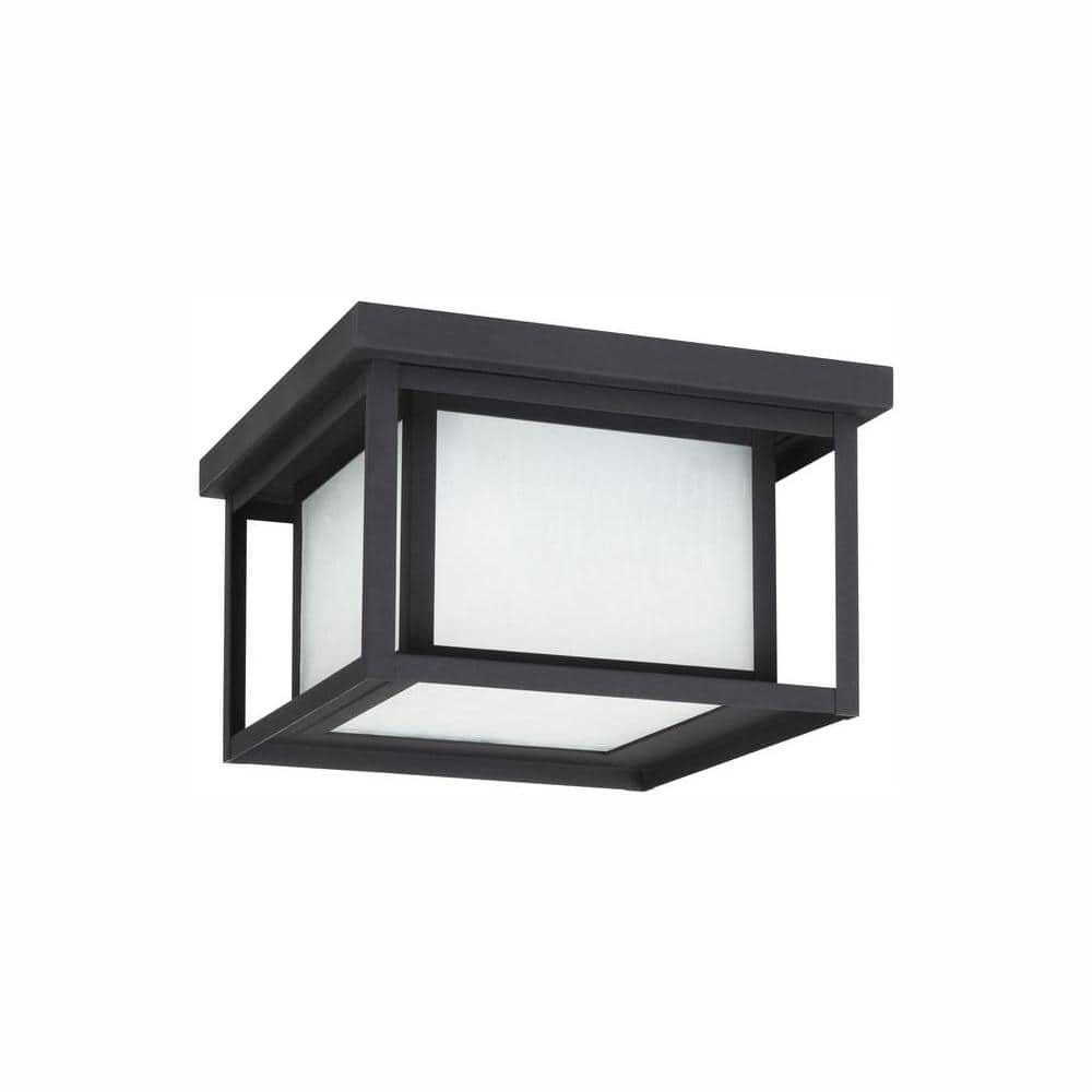 Hunnington 10 in. W. Black 2-Light Outdoor Flush Mount with LED Bulb - Hercitys