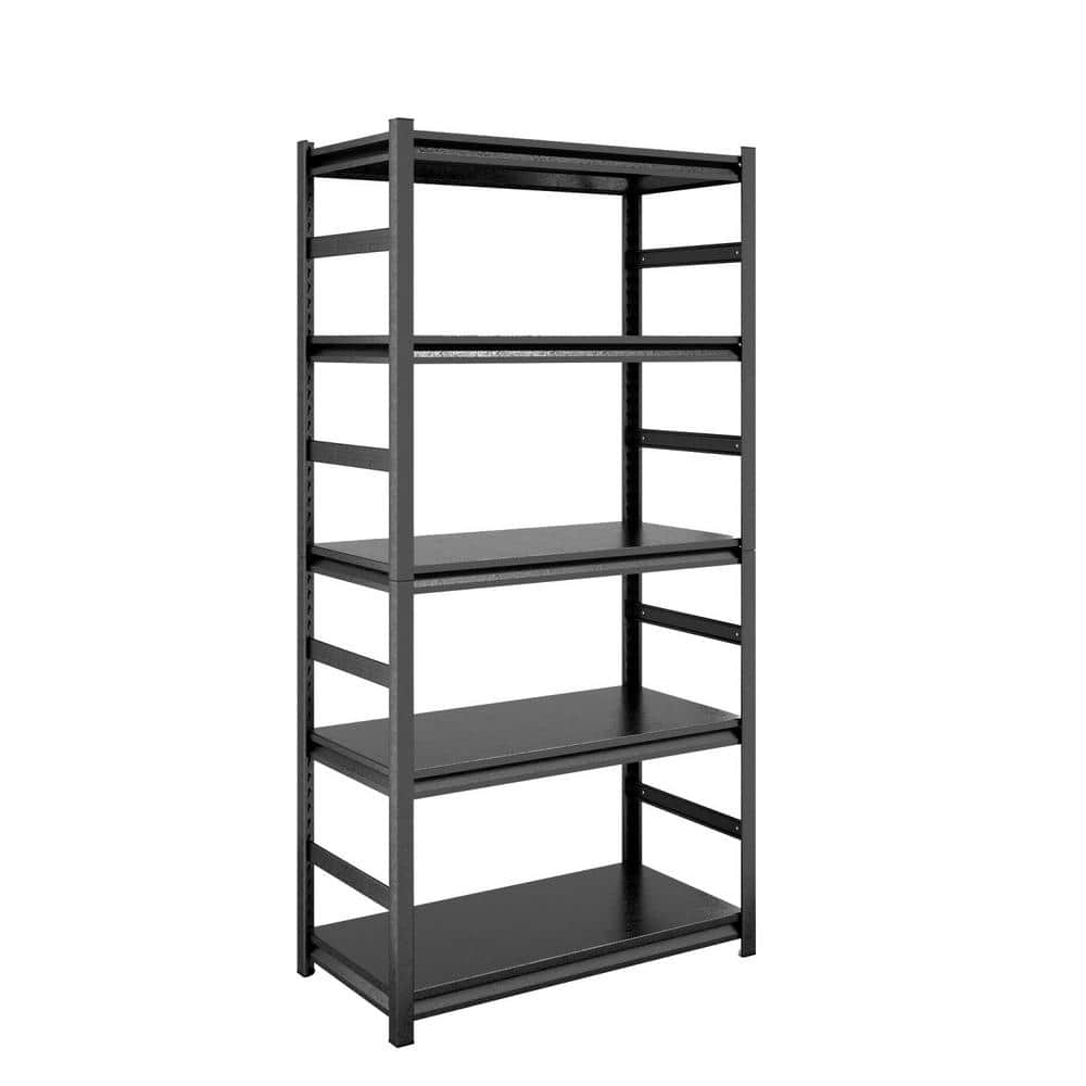 Black 5-Tier Steel Shelving Unit, Heavy Duty Shelving Garage Storage Utility Rack 31.5 in. W x 15.7 in. D x 63 in. H - Hercitys