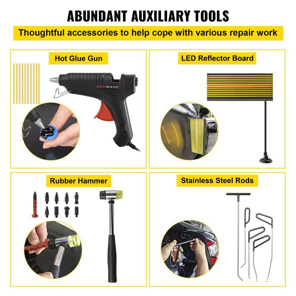 Paintless Dent Removal Rods, 68-Pieces Paintless Dent Repair Tools, 10-Pieces Stainless Steel Rods Car Dent Repair Kit - Hercitys