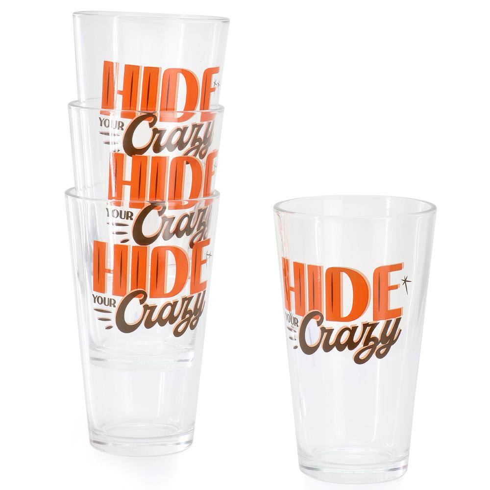 Hide Your Crazy 4-Piece 16 oz. Glass Tumbler Set - Hercitys