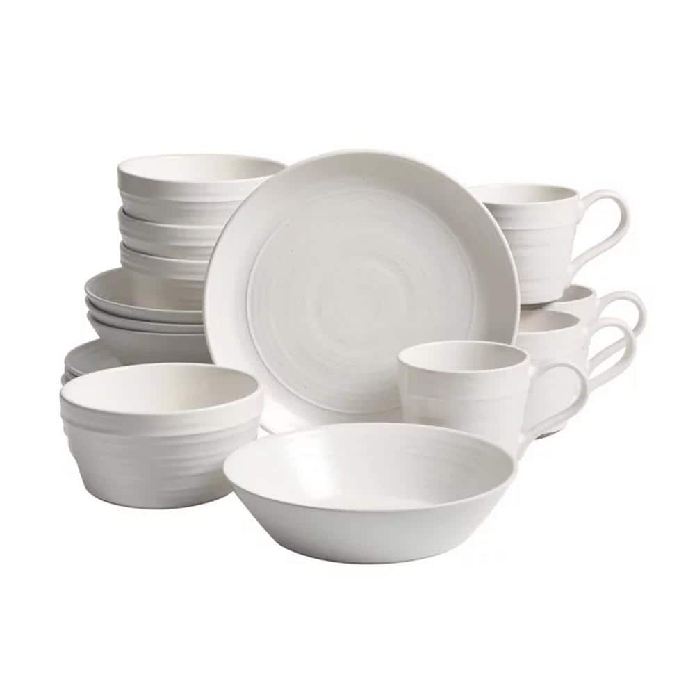 Milbrook 16-pieces Round Stoneware Dinnerware Set in White - Hercitys