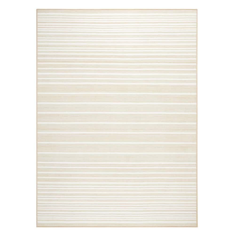 Basic Layne Modern Stripe Cream Beige 5 ft. x 7 ft. Machine Washable Rug - Hercitys