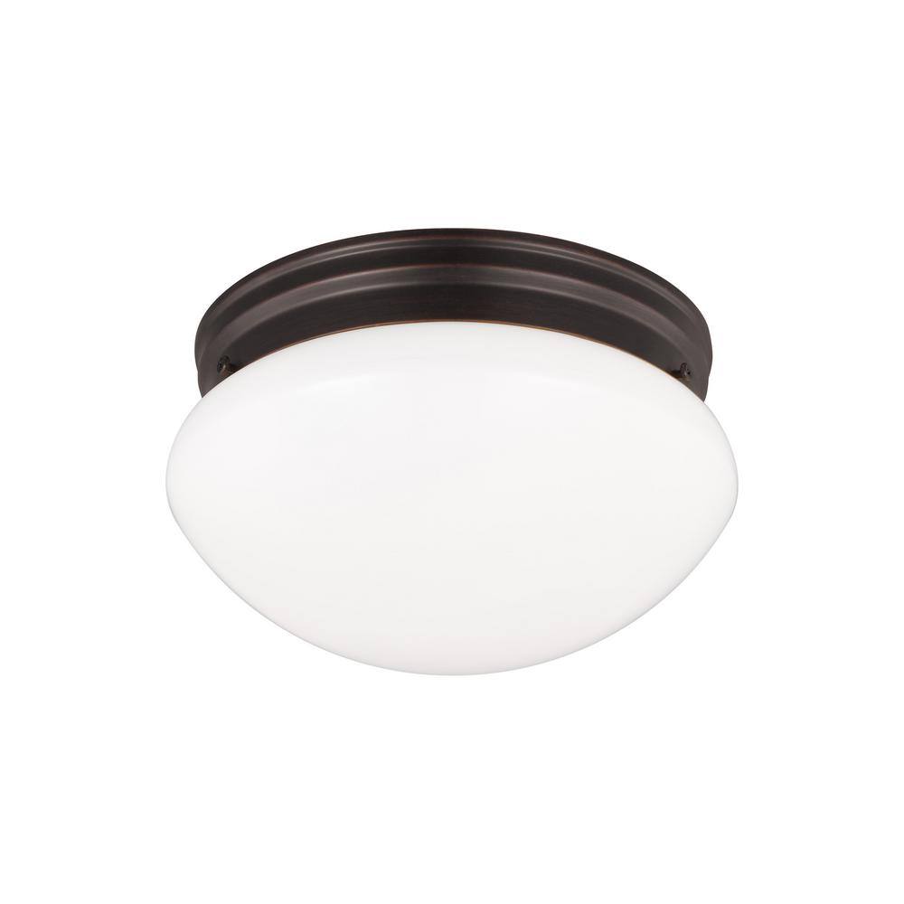 Webster 9.5 in. 2-Light Bronze Classic Flush Mount with White Glass Shade - Hercitys