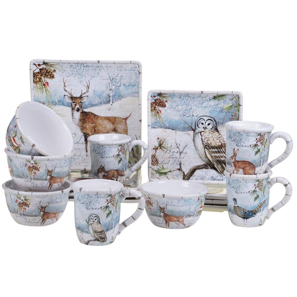 Winter’s Lodge 16-Piece Seasonal Assorted Colors Ceramic Dinnerware Set (Service for 4) - Hercitys