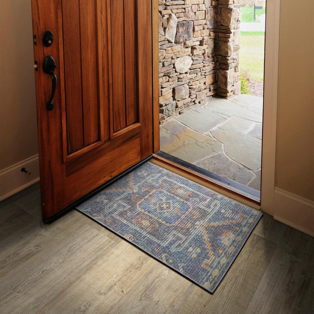Alexa Indigo Blue 24 in. x 36 in. Non-Slip Indoor Door Mat - Hercitys