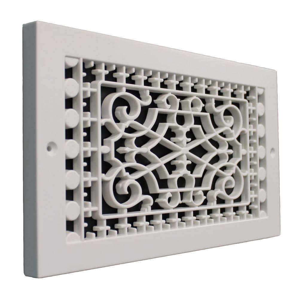 Victorian Base Board 12 in. x 6 in. Opening, 8 in. x 14 in. Overall Size, Polymer Decorative Return Air Grille, White - Hercitys
