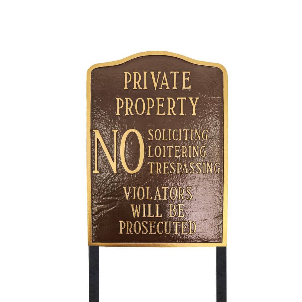 Private Property No Sign Arch Large Statement Plaque with 23 in. Lawn Stakes – Oil Rubbed/Gold - Hercitys