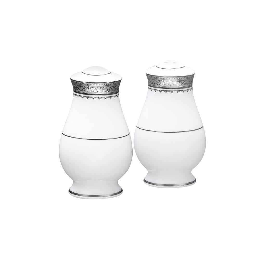 Odessa Platinum 3.5 in. (Platinum) Bone China Salt and Pepper Set - Hercitys