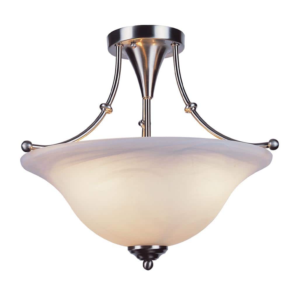 Perkins 18 in. 3-Light Brushed Nickel Semi-Flush Mount Ceiling Light Fixture with Marbleized Glass Shade - Hercitys