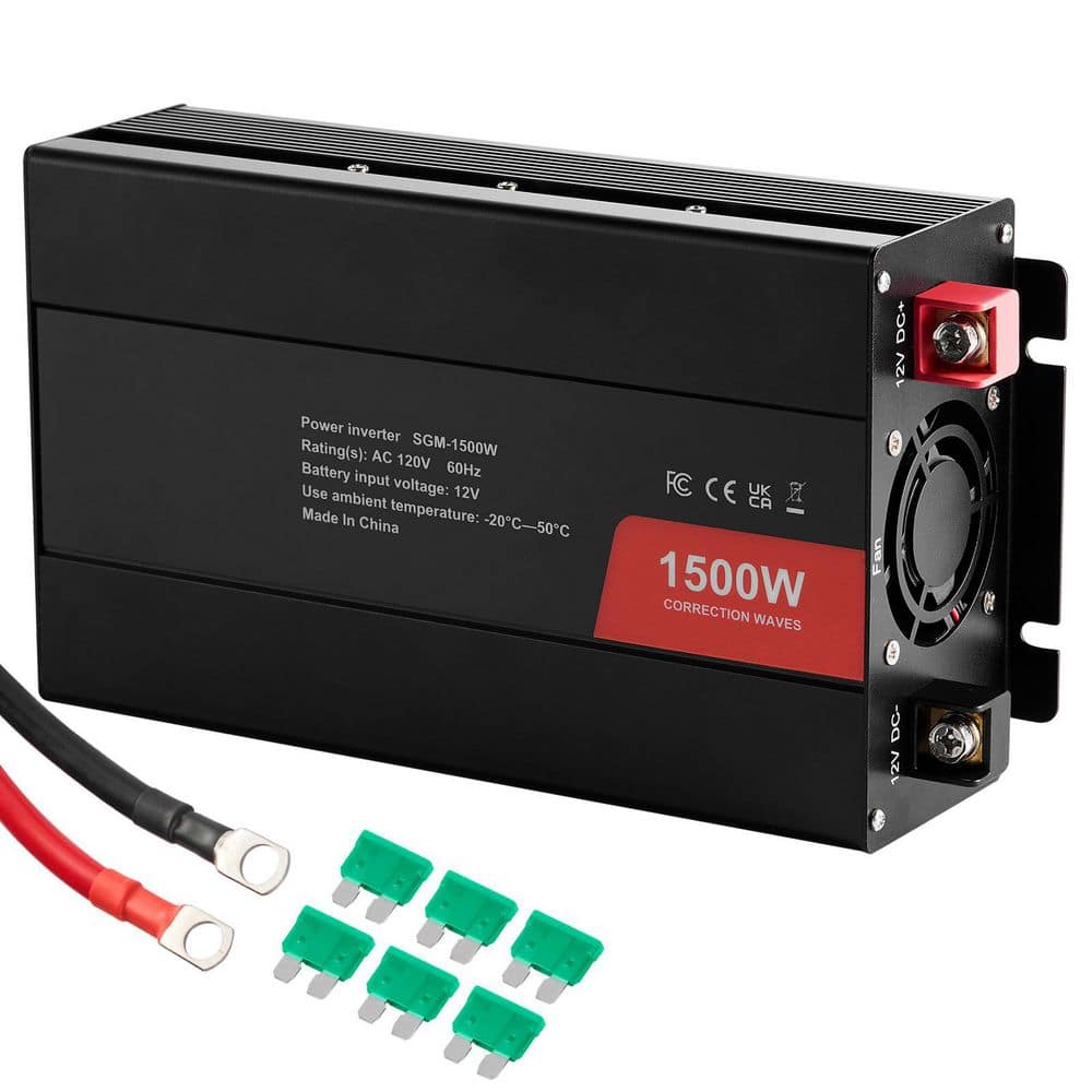 Modified Sine Wave Inverter, 1500W DC 12-VOLT to AC 120-VOLT Power Inverter with 2 AC Outlets 2 USB Port 6 Spare Fuses - Hercitys