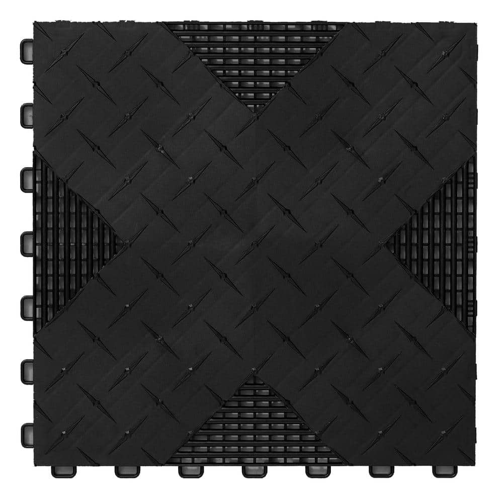 Hybrid x Black Vented Diamond 17 in. W x 17 in. L x .65 in. T Garage Tiles (10 Tiles/20 sq. ft.) - Hercitys