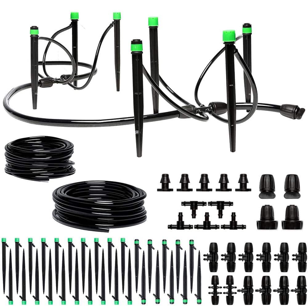 Adjustable Drip Irrigation Watering Kit System for Raised Garden Bed, Lawn with Drip Emitters, 1/4 Tubing and Connectors - Hercitys