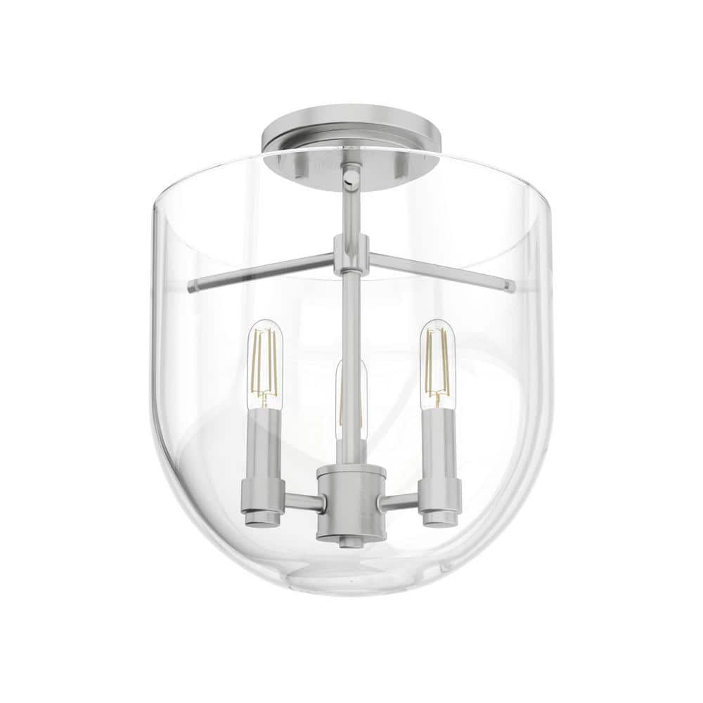 Sacha 11 in. 3 Light Brushed Nickel Semi Flush Mount Bedroom Light - Hercitys
