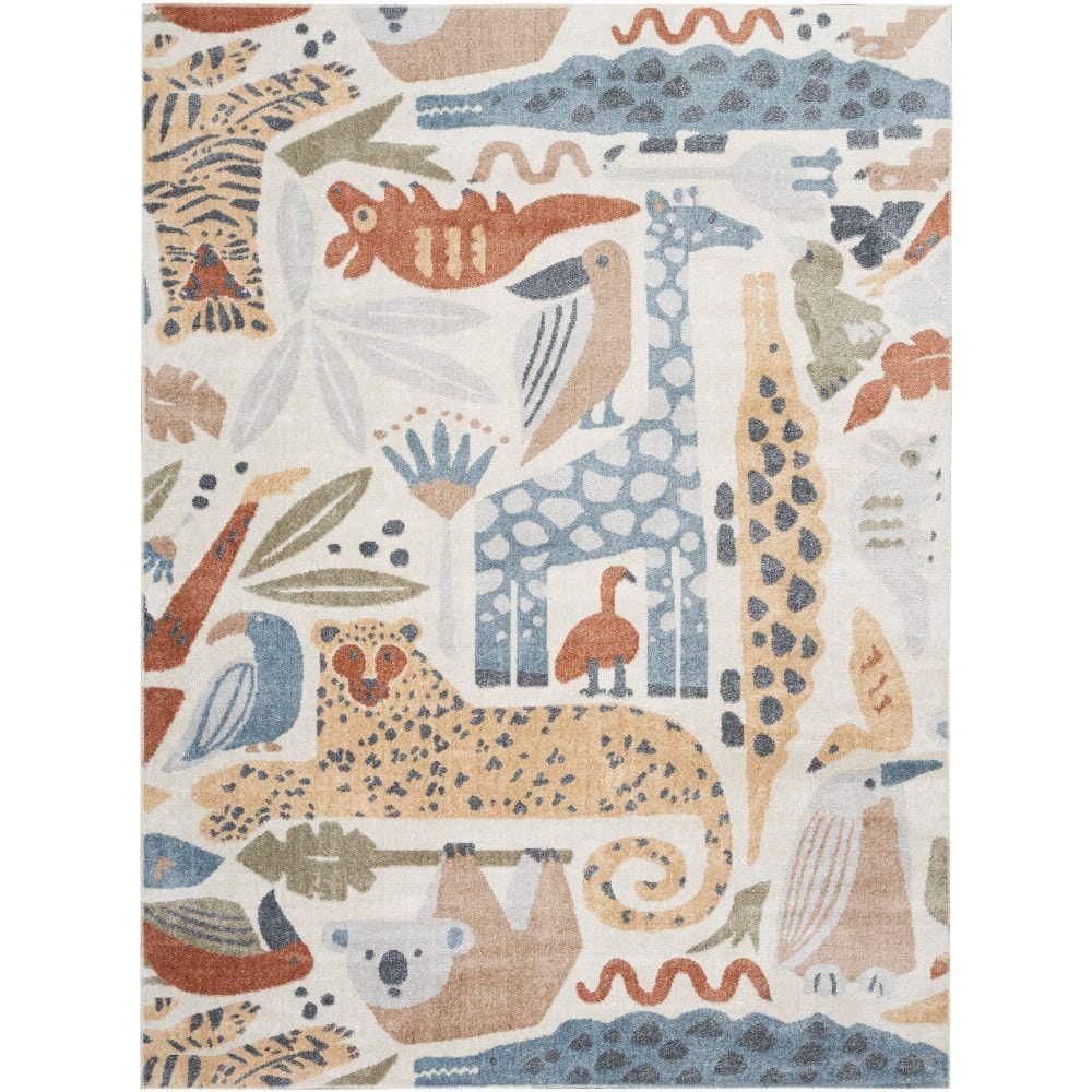Astra Machine Washable Ivory 5 ft. x 7 ft. Animal Print Contemporary Area Rug - Hercitys