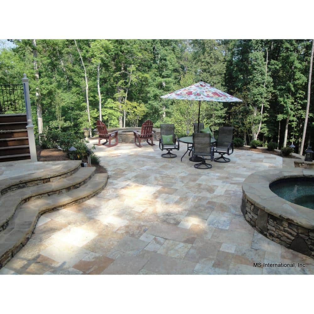 Porcini Gold 3 cm. x 16 in. x 24 in.Tumbled Travertine Paver Tile (2.66 sq. ft.) - Hercitys