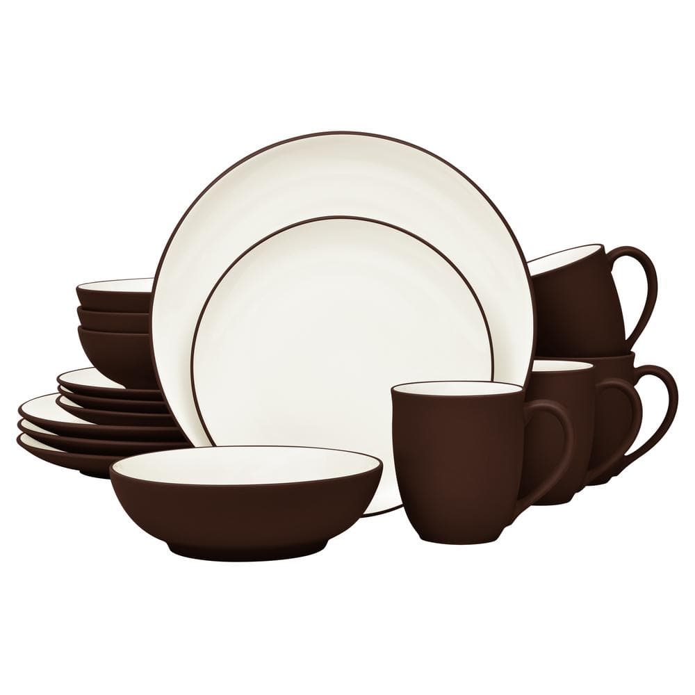 Colorwave Chocolate 16-Piece Coupe (Brown) Stoneware Dinnerware Set, Service For 4 - Hercitys